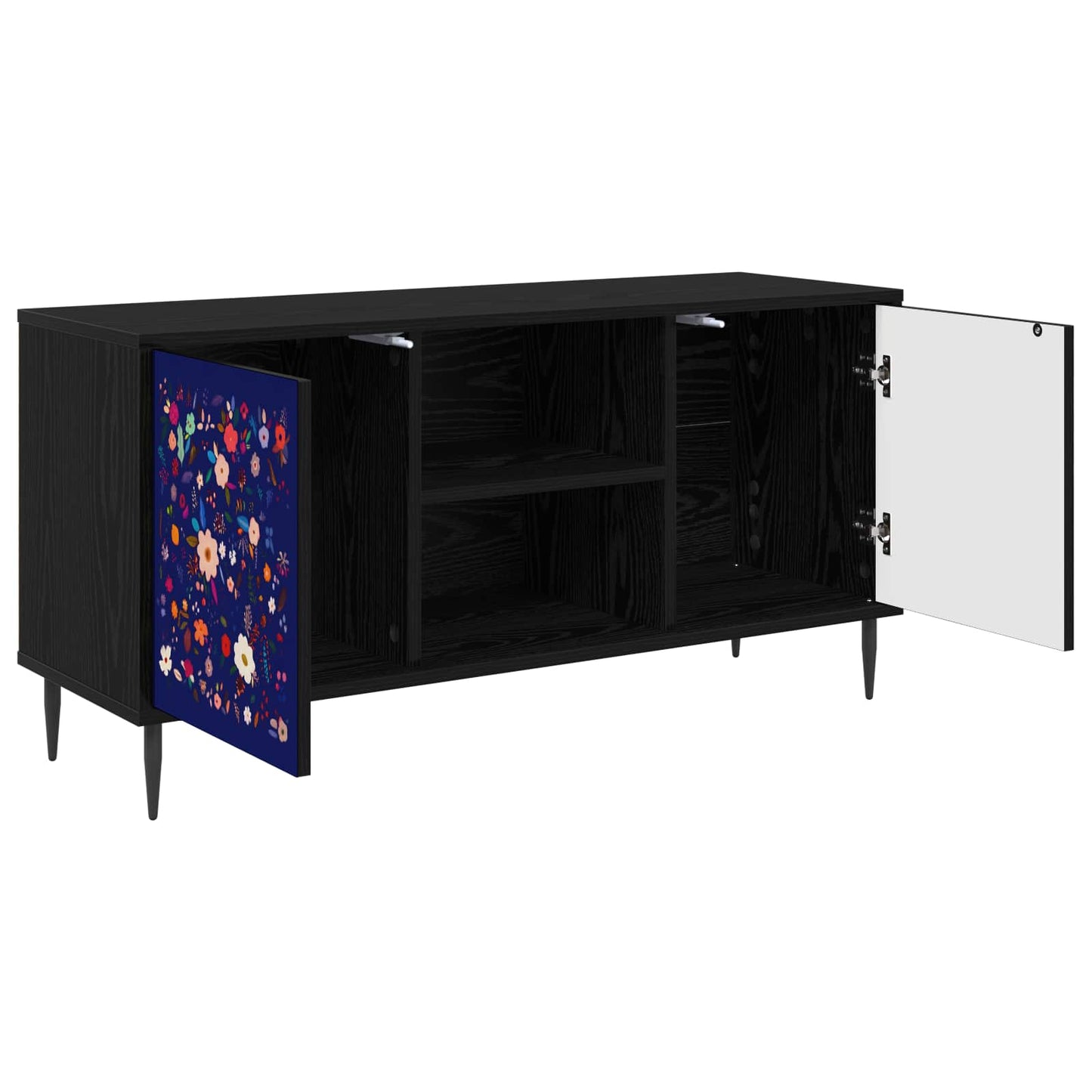 Tv-meubel MAINZ 102 x 33 x 51 cm Zwart eiken Bewerkt hout