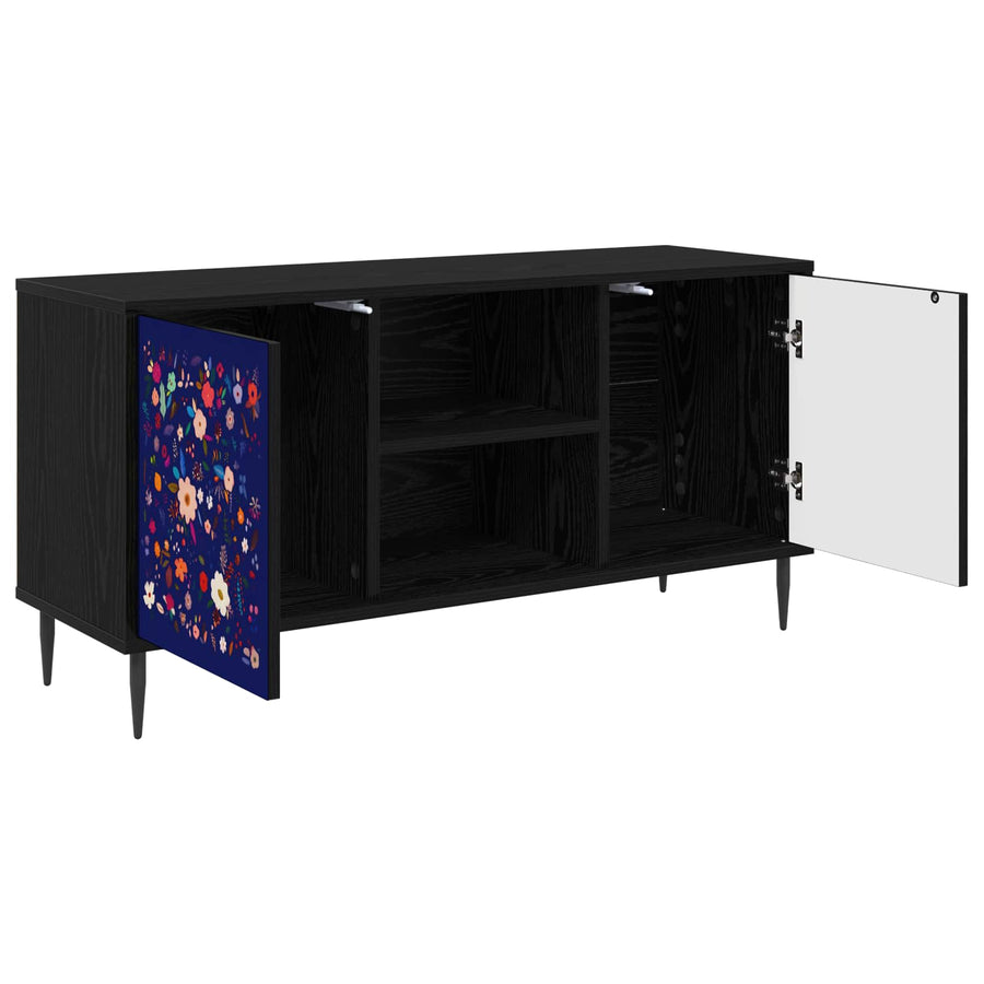 Tv-meubel MAINZ 102 x 33 x 51 cm Zwart eiken Bewerkt hout