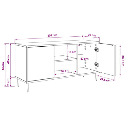 Tv-meubel MAINZ 102 x 33 x 51 cm Zwart eiken Bewerkt hout