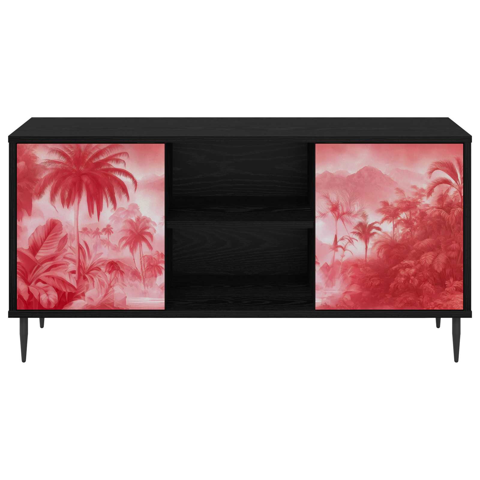 Tv-meubel AACHEN 102 x 33 x 51 cm Zwart eiken Bewerkt hout