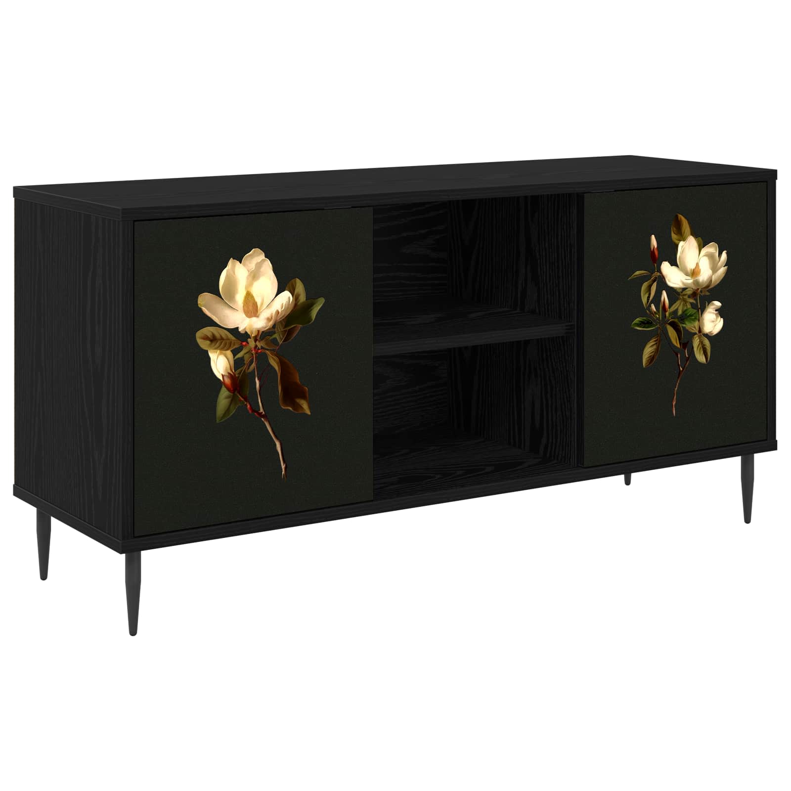 Tv-meubel BREMEN 102 x 33 x 51 cm Zwart eiken Bewerkt hout