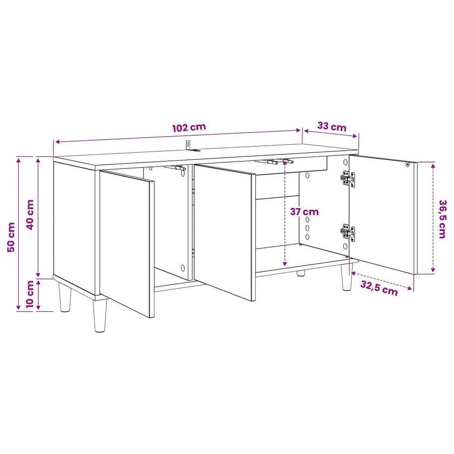 Tv-meubel ESSEN 102 x 33 x 50 cm Sonoma Bewerkt hout