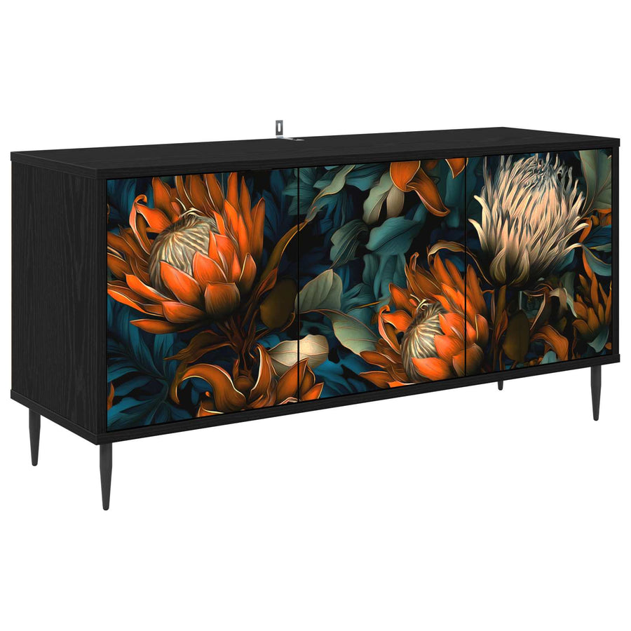 Tv-meubel LOCHEM 102 x 33 x 51 cm Zwart eiken Bewerkt hout