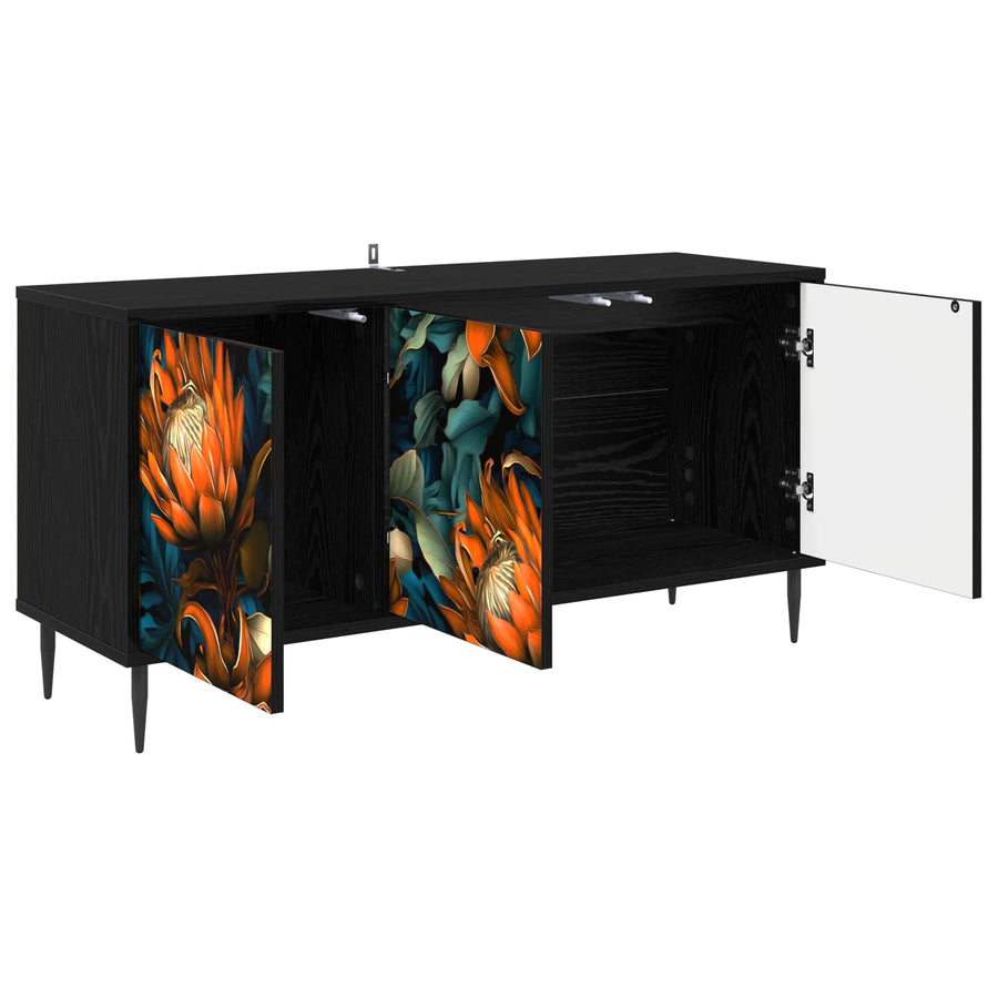 Tv-meubel LOCHEM 102 x 33 x 51 cm Zwart eiken Bewerkt hout