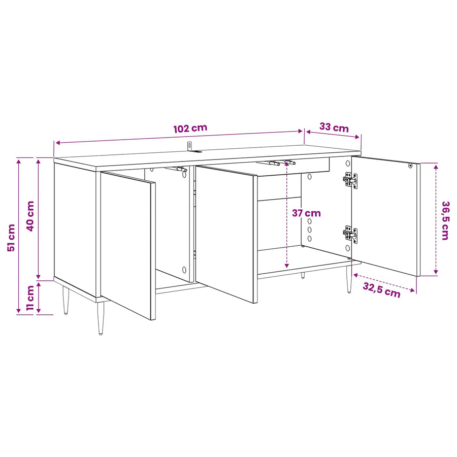 Tv-meubel GELEEN 102 x 33 x 51 cm Zwart eiken Bewerkt hout