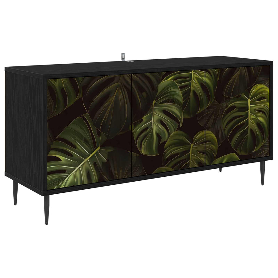 Tv-meubel ELBURG 102 x 33 x 51 cm Zwart eiken Bewerkt hout