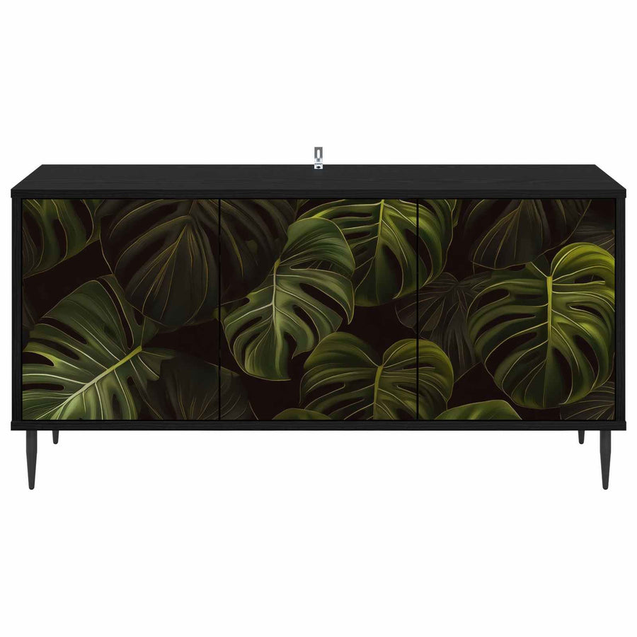 Tv-meubel ELBURG 102 x 33 x 51 cm Zwart eiken Bewerkt hout