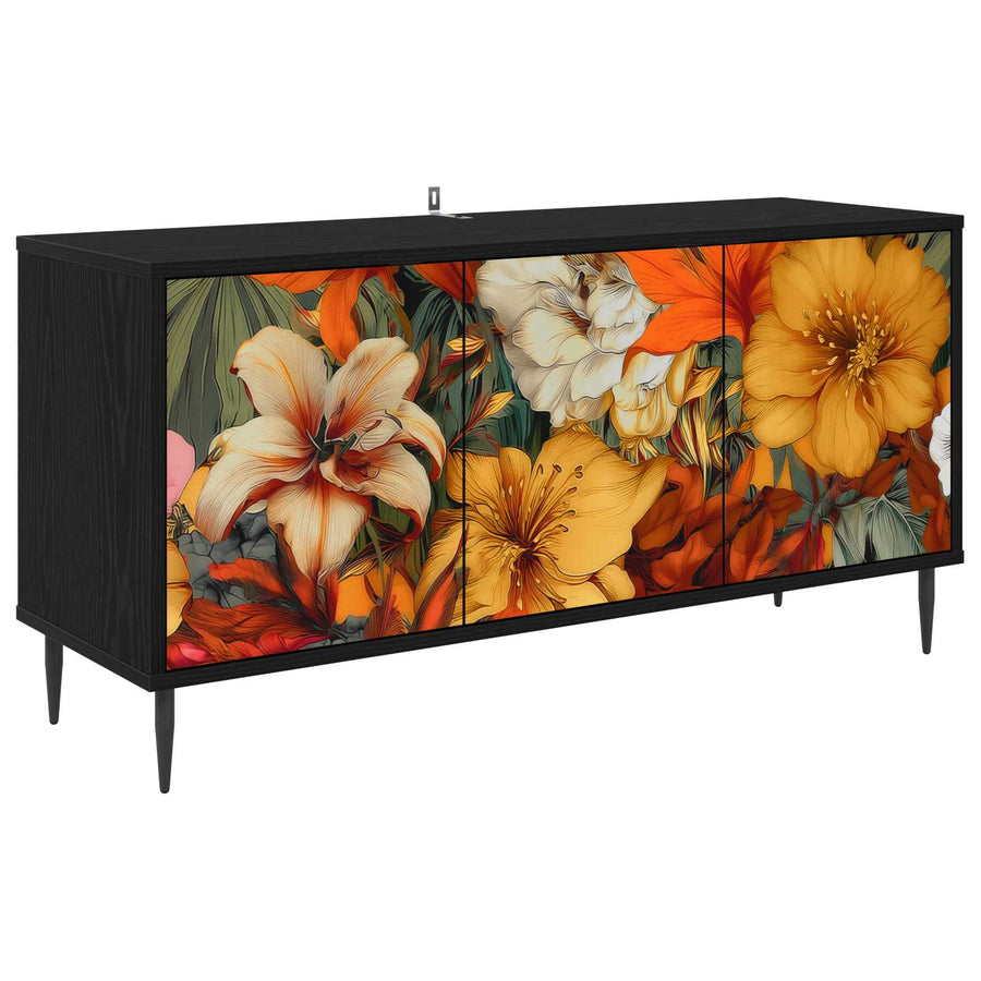 Tv-meubel GENNEP 102 x 33 x 51 cm Zwart eiken Bewerkt hout