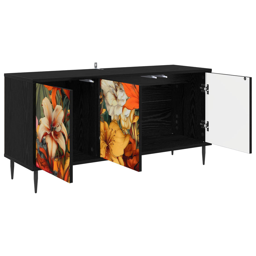Tv-meubel GENNEP 102 x 33 x 51 cm Zwart eiken Bewerkt hout