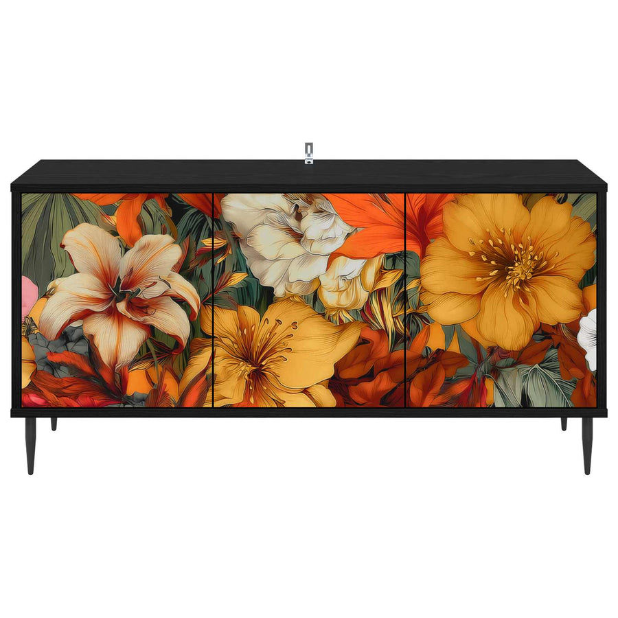 Tv-meubel GENNEP 102 x 33 x 51 cm Zwart eiken Bewerkt hout