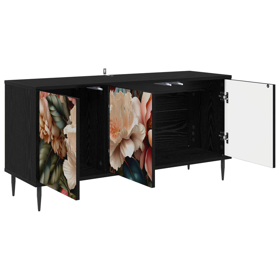 Tv-meubel BORNE 102 x 33 x 51 cm Zwart eiken Bewerkt hout