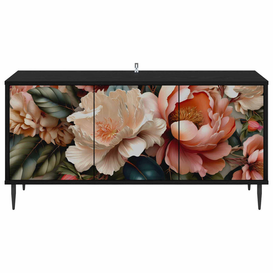 Tv-meubel BORNE 102 x 33 x 51 cm Zwart eiken Bewerkt hout