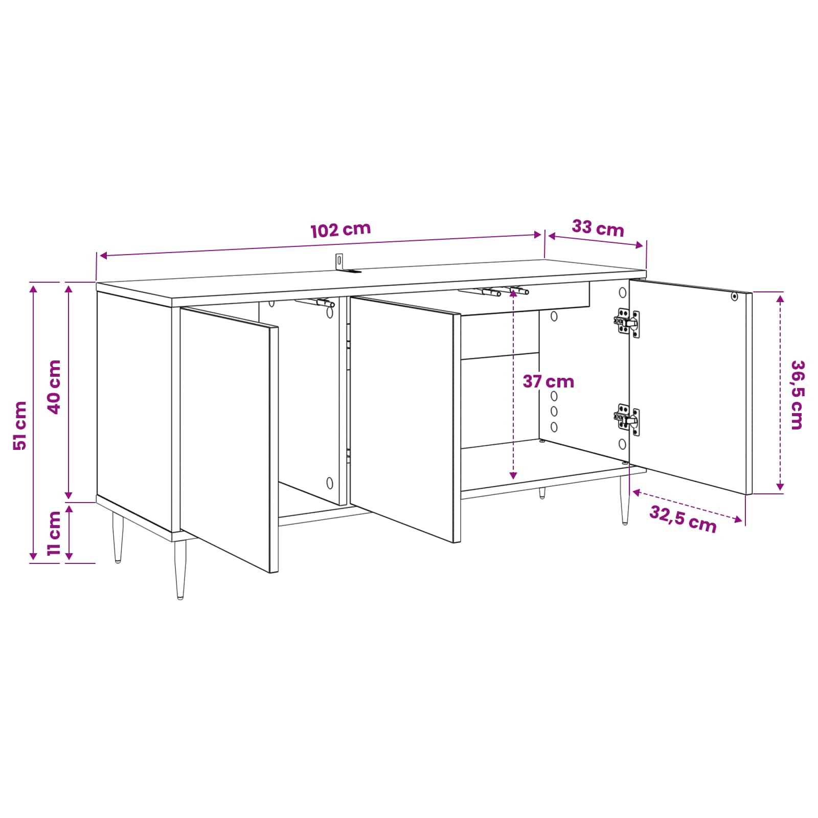 Tv-meubel OMMEN 102 x 33 x 51 cm Zwart eiken Bewerkt hout