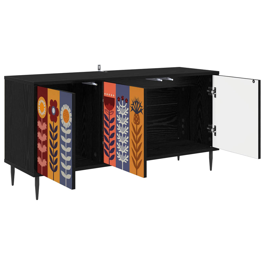 Tv-meubel ESSEN 102 x 33 x 51 cm Zwart eiken Bewerkt hout