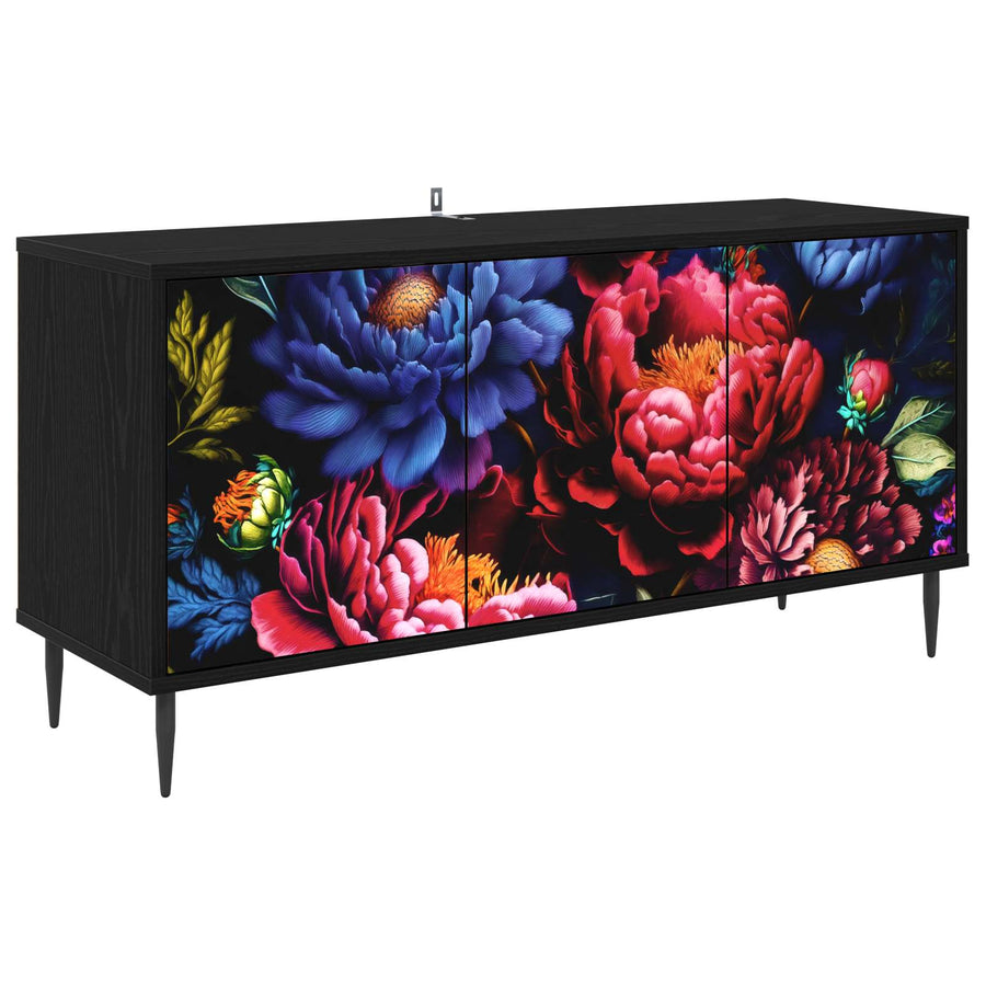 Tv-meubel KIEL 102 x 33 x 51 cm Zwart eiken Bewerkt hout
