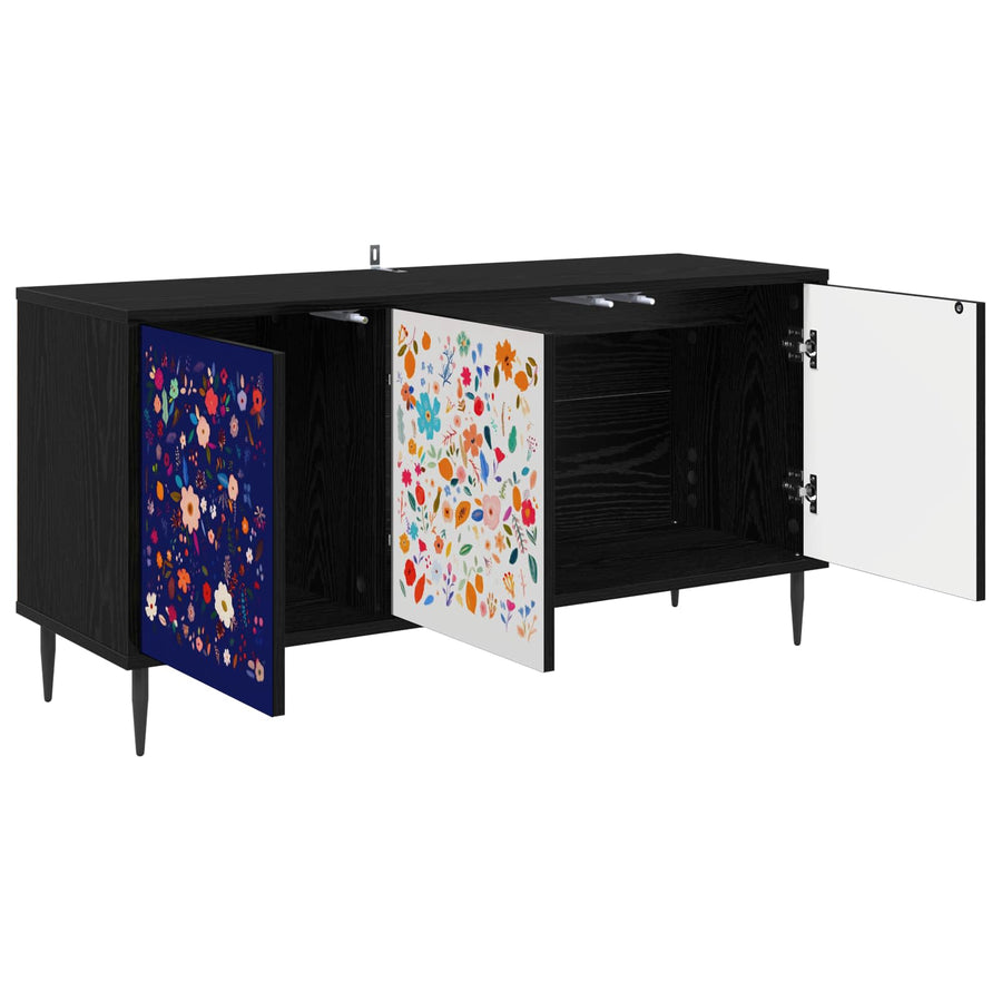 Tv-meubel MAINZ 102 x 33 x 51 cm Zwart eiken Bewerkt hout