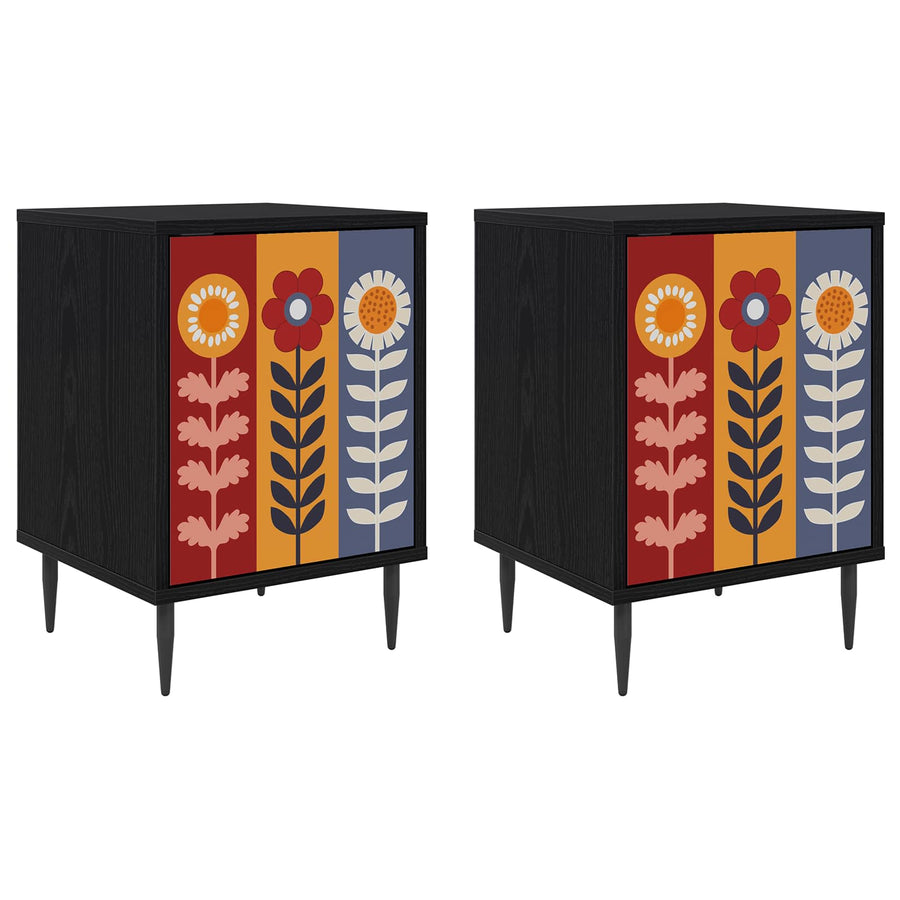 Nachtkastje ESSEN 2 st Zwart eiken 36 x 33 x 51 cm Bewerkt hout