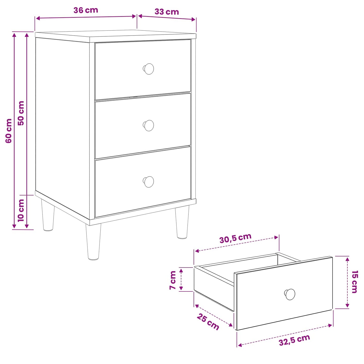Nachtkastje HEESCH 2 st Sonoma Eiken 36 x 33 x 60 cm