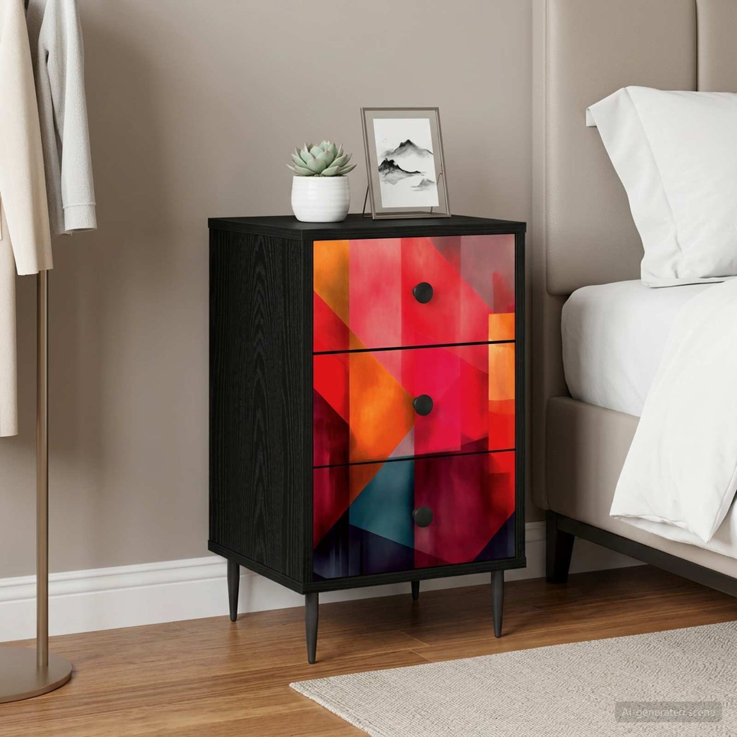 Nachtkastje HEESCH Zwart eiken 36 x 33 x 61 cm Bewerkt hout