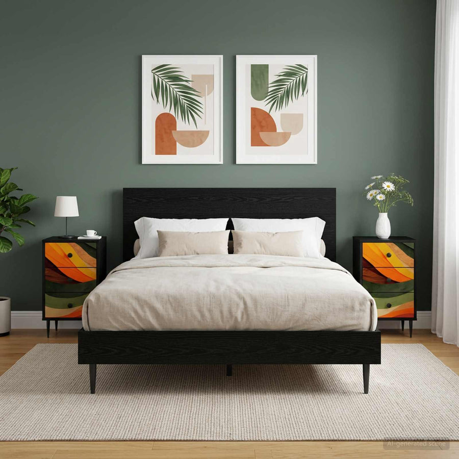 Nachtkastje BONN 2 st Zwart eiken 36 x 33 x 61 cm Bewerkt hout