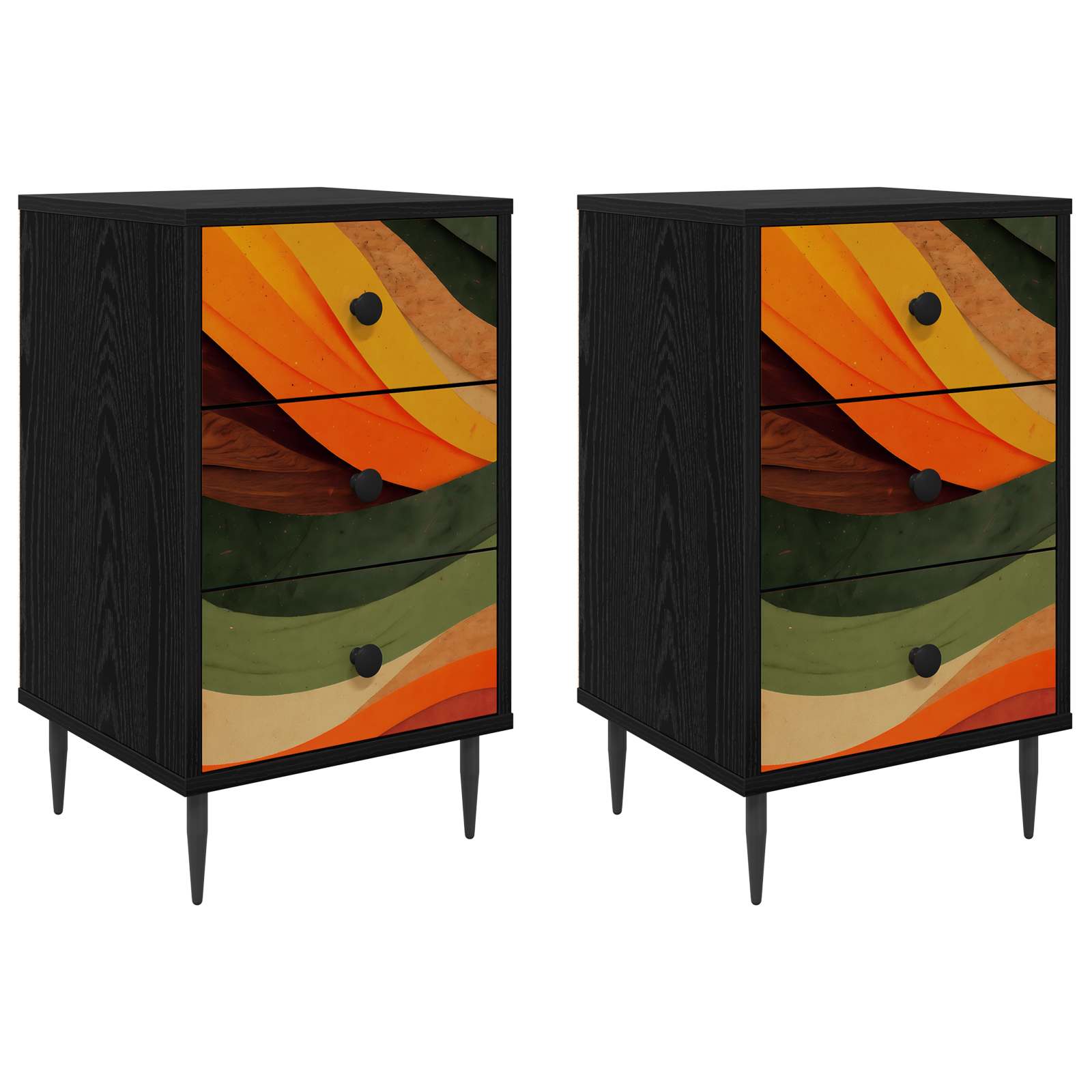 Nachtkastje BONN 2 st Zwart eiken 36 x 33 x 61 cm Bewerkt hout