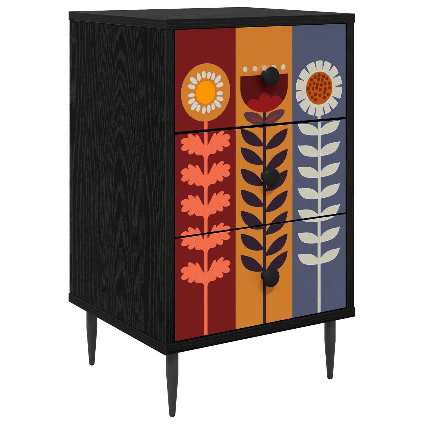Nachtkastje ESSEN Zwart eiken 36 x 33 x 61 cm Bewerkt hout