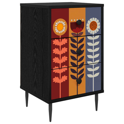 Nachtkastje ESSEN Zwart eiken 36 x 33 x 61 cm Bewerkt hout