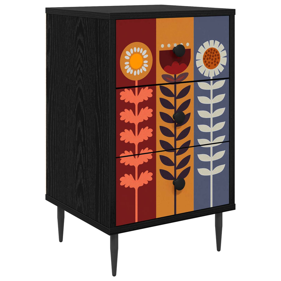 Nachtkastje ESSEN Zwart eiken 36 x 33 x 61 cm Bewerkt hout