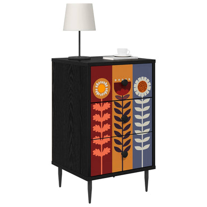 Nachtkastje ESSEN Zwart eiken 36 x 33 x 61 cm Bewerkt hout