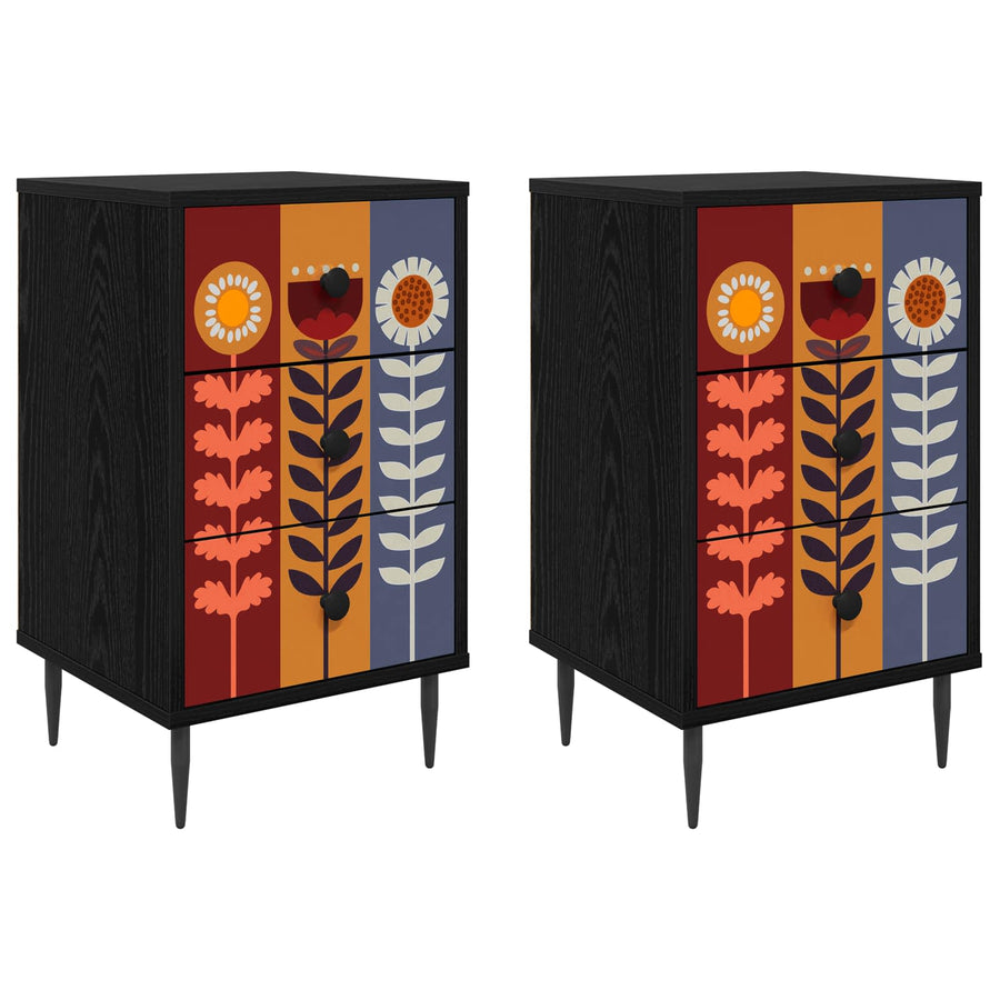 Nachtkastje ESSEN 2 st Zwart eiken 36 x 33 x 61 cm Bewerkt hout