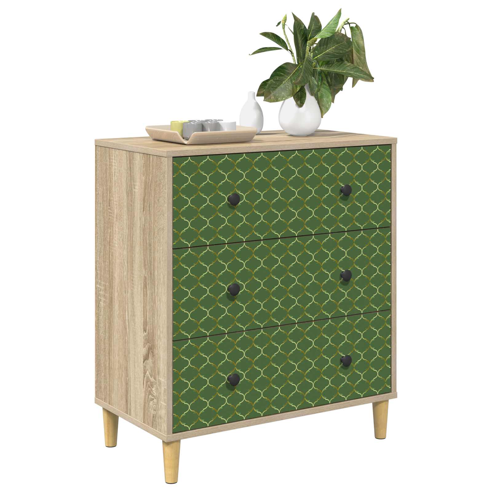 Ladekast GELEEN Groen geometrisch patroon 66 x 36,5 x 75 cm