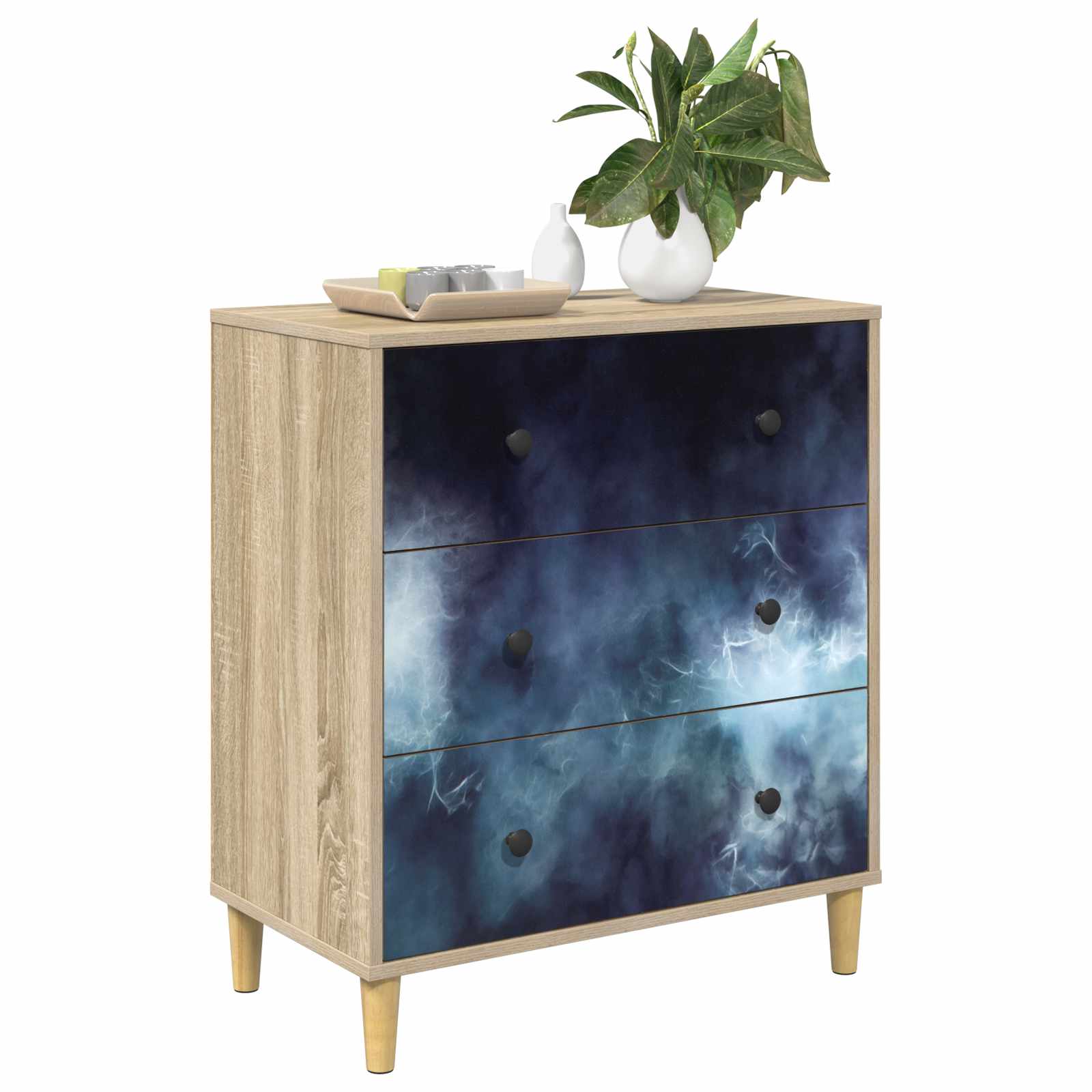 Ladekast RAALTE Blauwe marmerprint 66 x 36,5 x 75 cm Sonoma