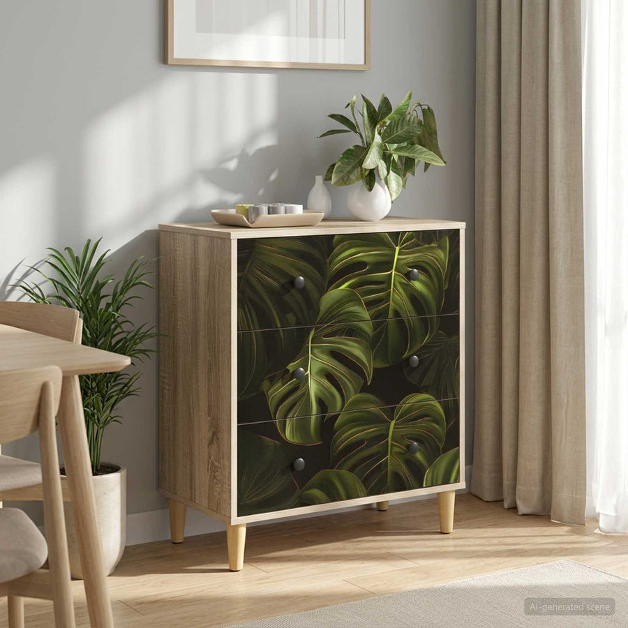 Ladekast ELBURG Palmbladprint 66 x 36,5 x 75 cm Bewerkt hout