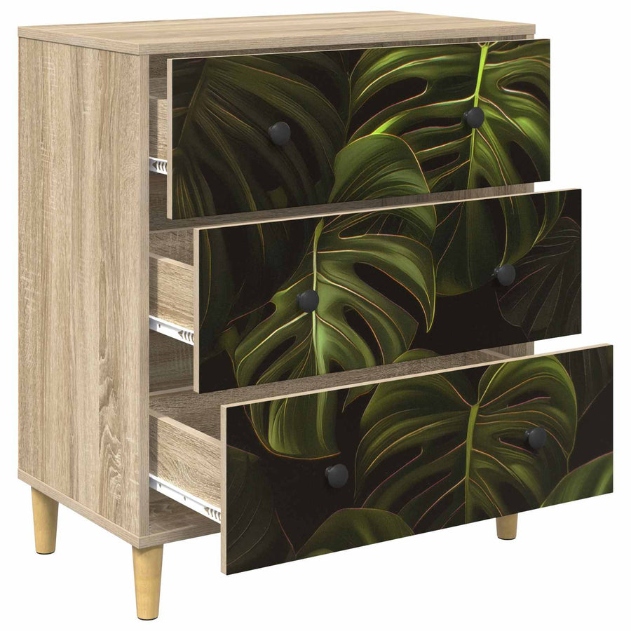 Ladekast ELBURG Palmbladprint 66 x 36,5 x 75 cm Bewerkt hout