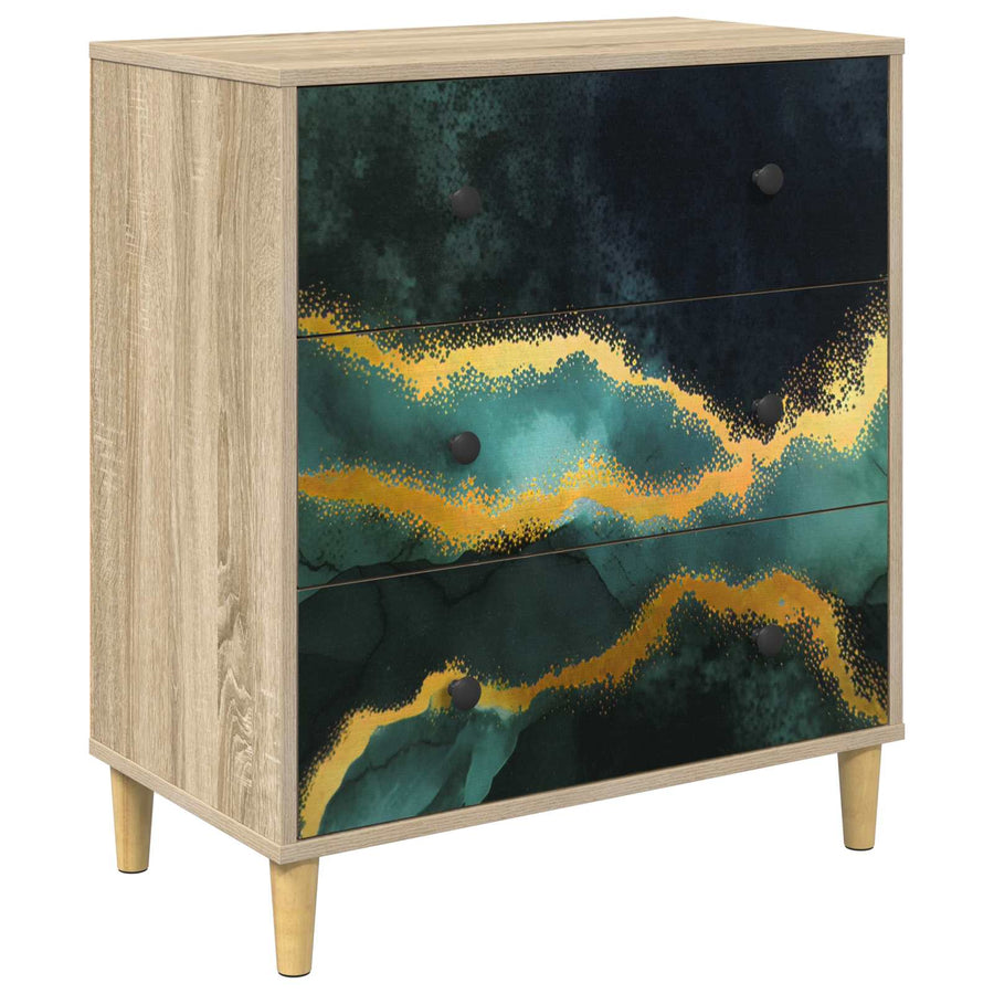 Ladekast WIJHE Teal marmerprint 66 x 36,5 x 75 cm Bewerkt hout