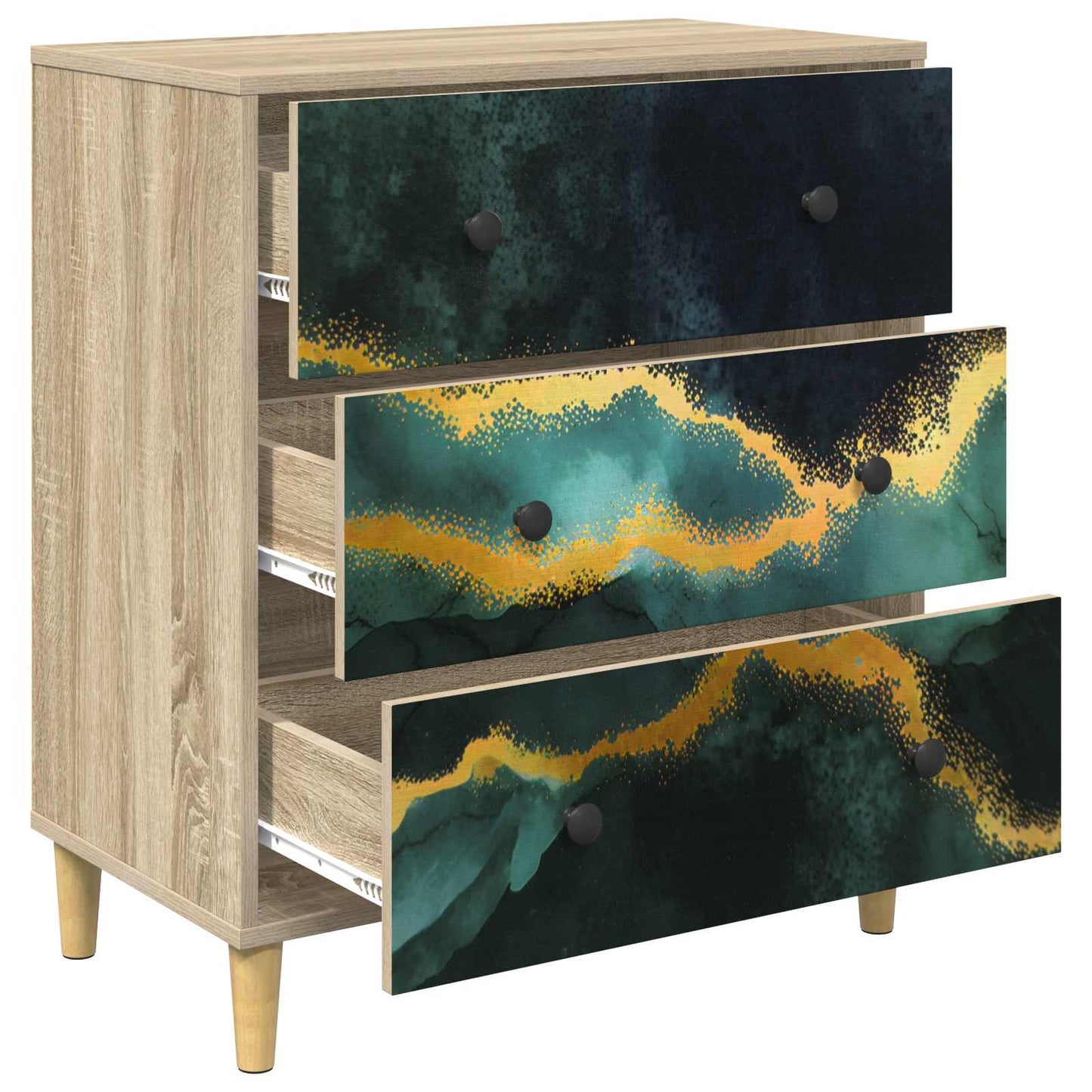 Ladekast WIJHE Teal marmerprint 66 x 36,5 x 75 cm Bewerkt hout