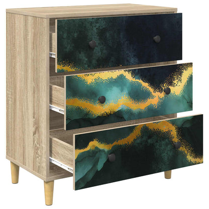Ladekast WIJHE Teal marmerprint 66 x 36,5 x 75 cm Bewerkt hout