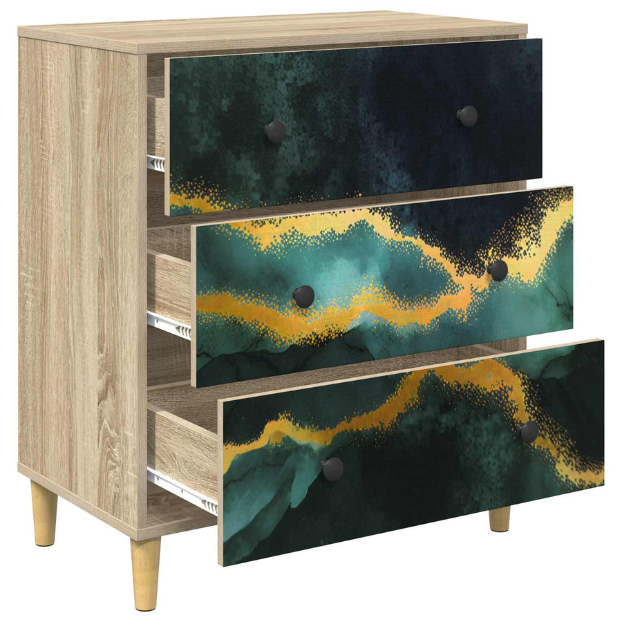 Ladekast WIJHE Teal marmerprint 66 x 36,5 x 75 cm Bewerkt hout