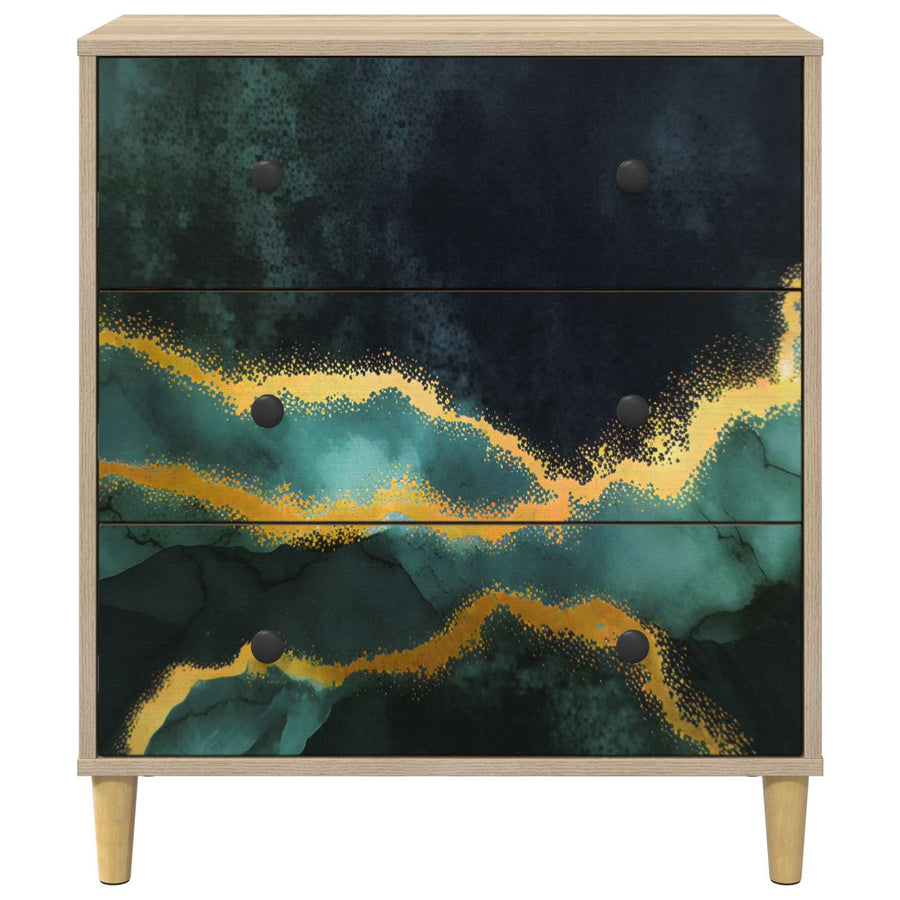 Ladekast WIJHE Teal marmerprint 66 x 36,5 x 75 cm Bewerkt hout
