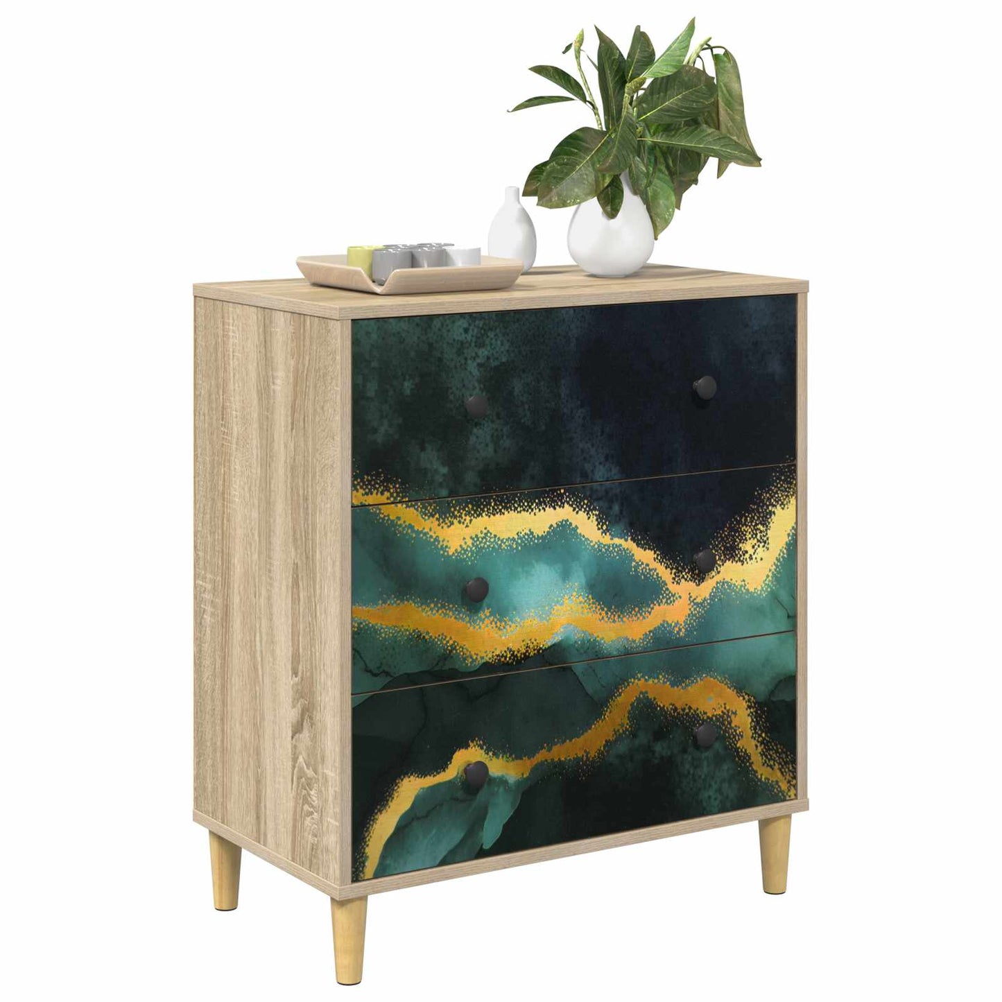 Ladekast WIJHE Teal marmerprint 66 x 36,5 x 75 cm Bewerkt hout
