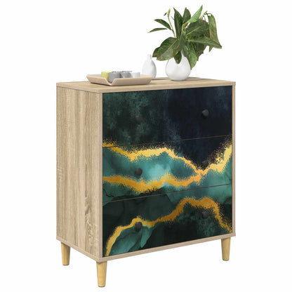 Ladekast WIJHE Teal marmerprint 66 x 36,5 x 75 cm Bewerkt hout