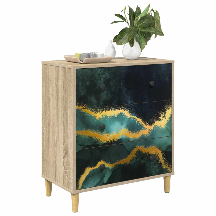 Ladekast WIJHE Teal marmerprint 66 x 36,5 x 75 cm Bewerkt hout