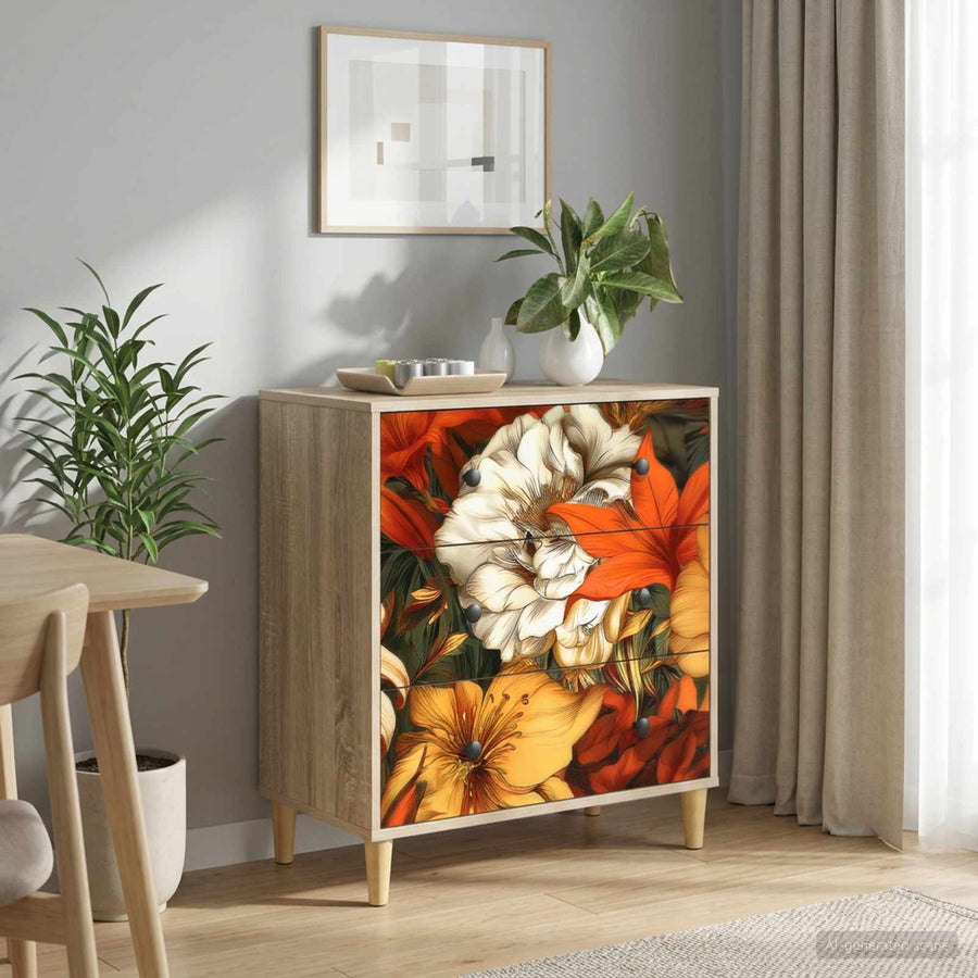 Ladekast GENNEP Lelieprint 66 x 36,5 x 75 cm Bewerkt hout