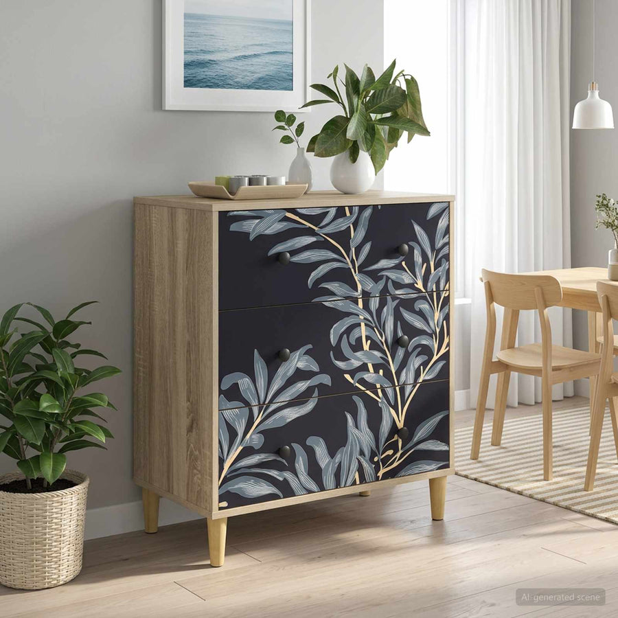 Ladekast DOKKUM Blauw varenmotief 66 x 36,5 x 75 cm Sonoma