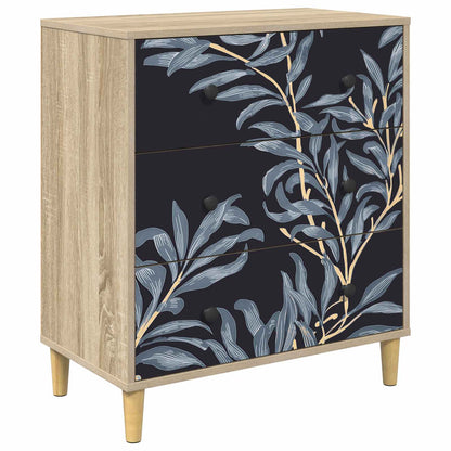 Ladekast DOKKUM Blauw varenmotief 66 x 36,5 x 75 cm Sonoma