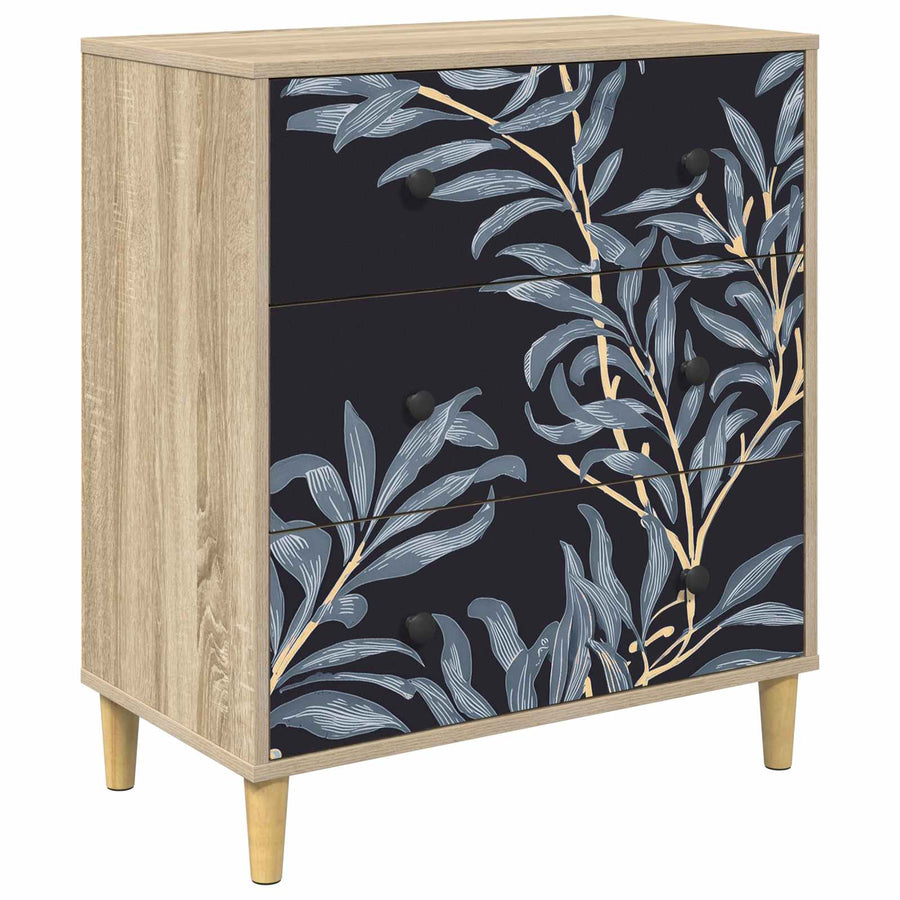 Ladekast DOKKUM Blauw varenmotief 66 x 36,5 x 75 cm Sonoma