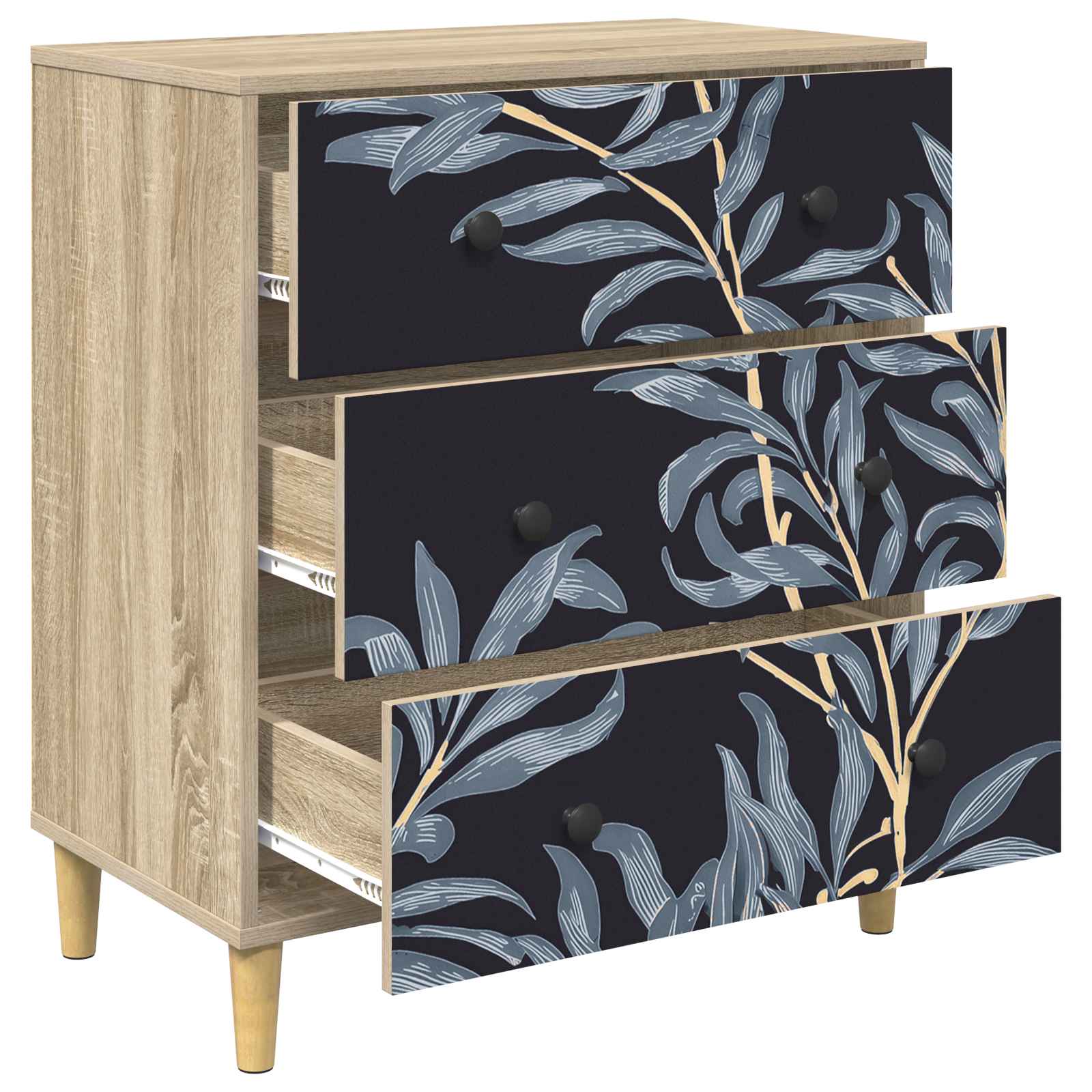 Ladekast DOKKUM Blauw varenmotief 66 x 36,5 x 75 cm Sonoma