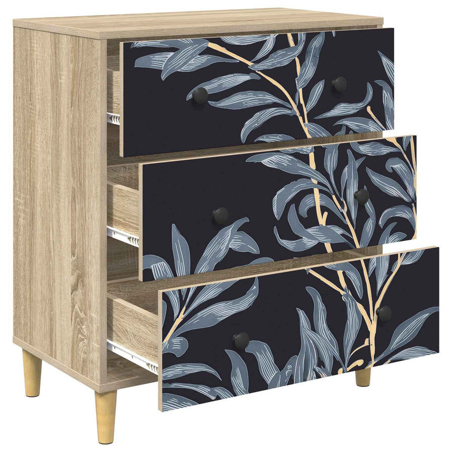 Ladekast DOKKUM Blauw varenmotief 66 x 36,5 x 75 cm Sonoma