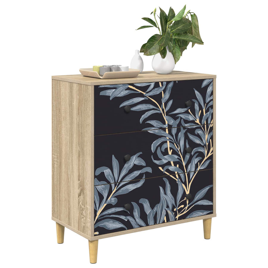 Ladekast DOKKUM Blauw varenmotief 66 x 36,5 x 75 cm Sonoma