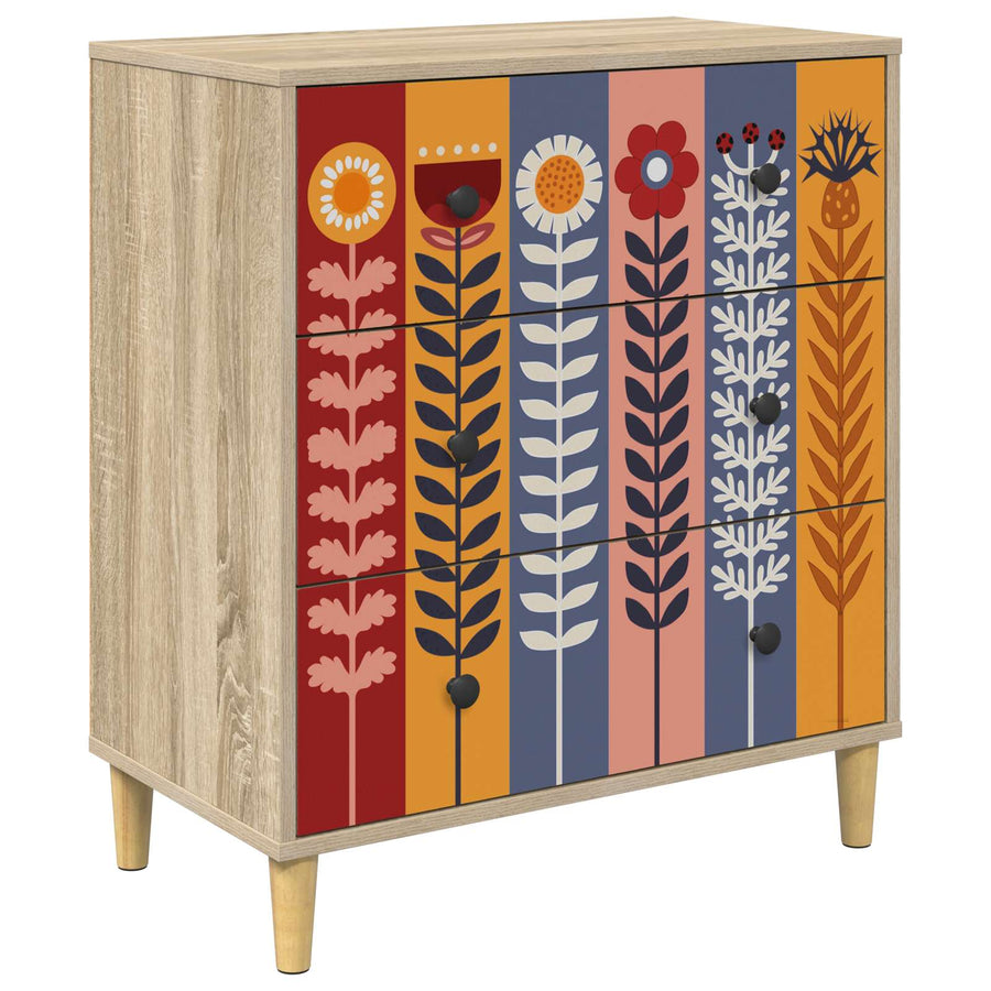 Ladekast ESSEN Zonnebloemprint 66 x 36,5 x 75 cm Bewerkt hout